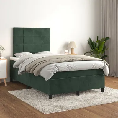 Gossi pat box spring cu saltea, verde inchis, 120x200 cm, catifea