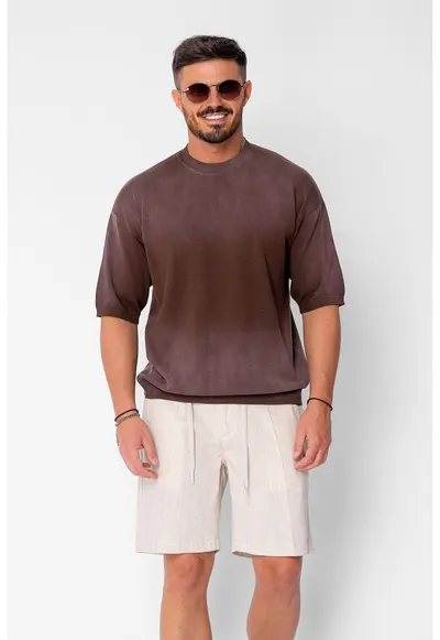 Bluza subtire tricotata maneca scurta Brown 21257 - Maro