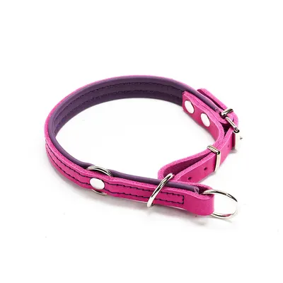 Zgarda combi culisanta din piele cu opritor - Roz-Mov - 50 cm