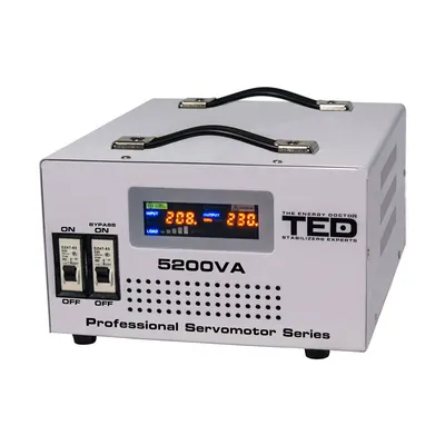 Stabilizator de tensiune cu 2 prize si servomotor TED 000200, 5200 VA, 3000 W, regleta