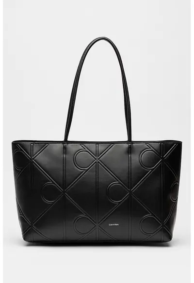 Geanta shopper cu model monograma - Negru