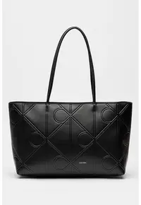 Geanta shopper cu model monograma - Negru