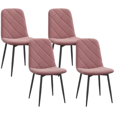 HOMCOM Scaune de Dining Set 4 Bucăți Scaun de Bucătărie cu Spătar, Imitație Catifea, Scaun 45 x 54 x 87 cm Roz | Aosom Romania