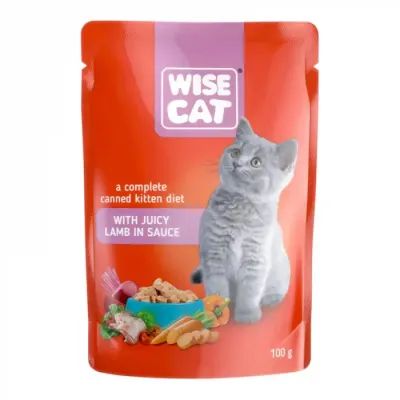 Set 24 buc x 100 gr Hrana umeda pentru pisici Wise Junior cu miel