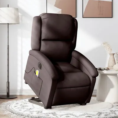 Gossi fotoliu electric masaj rabatabil cu ridicare maro inchis textil
