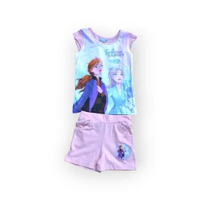 Set doua piese tricou si pantaloni scurti, 100% bumbac, Frozen, Disney