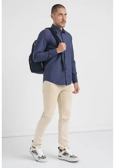 Camasa regular fit de bumbac cu logo brodat - Bleumarin
