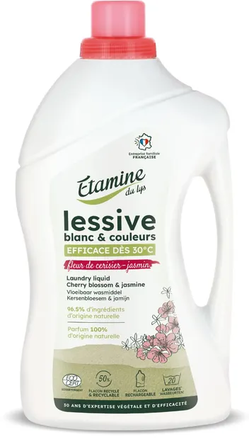 Detergent bio pentru rufe albe si colorate cu parfum de flori de cires si iasomie, 1000ml, Etamine