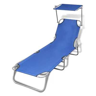 Gossi Șezlong de plaja pliabil cu baldachin albastru metal & tesatura