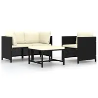 Gossi set mobilier de gradina cu perne, 4 piese, negru, poliratan