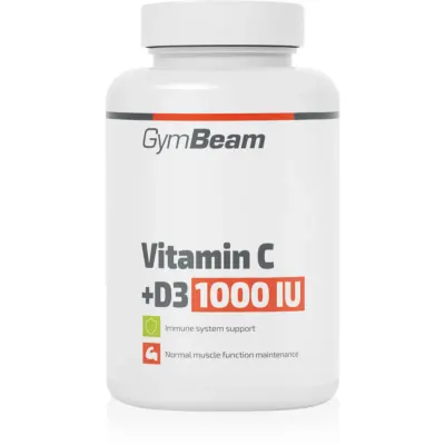 GymBeam Vitamin C + D3 1000 IU capsule pentru imunitate, sănătatea sistemului osos și activitate musculară 90 g