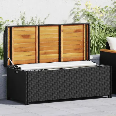 vidaXL Bancă de depozitare pentru grădină, negru, 120 cm, poliratan