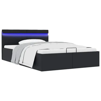 vidaXL Cadru pat hidraulic ladă cu LED negru 120x200cm piele ecologică