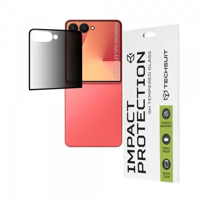 Folie de protectie Ecran Exterior Privacy Techsuit pentru Samsung Galaxy Z Flip7 F766, Sticla Securizata, Full Glue, 111D