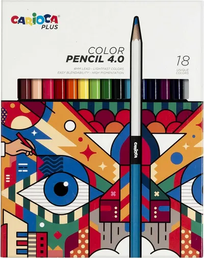 Set creioane colorate Carioca Plus - Van Orton, 4.0 mm, 18 culori