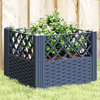 vidaXL Jardinieră de grădină cu țăruși, albastru gri, 43,5x43,5x43,5 cm, PP