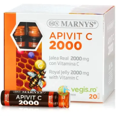 Apivit C 2000 - Laptisor de Matca + Vitamina C pentru Energie, Imunitate, Reducerea Oboselii 20 fiole