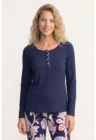 Pijama din bumbac cu model floral Nicole - Lila/Bleumarin