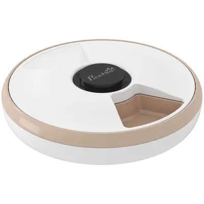 PawHut Dispenser de hrană pentru animale Dispenser automat 6 porții 31,5 x 31,5 x 8,3 cm alb | Aosom Romania
