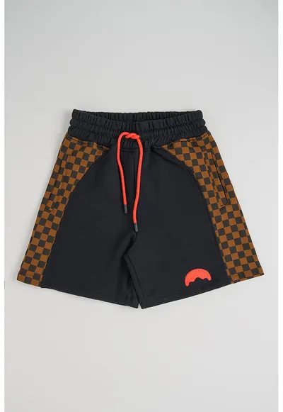 Pantaloni scurti cu snur si model in carouri - Negru/Maro