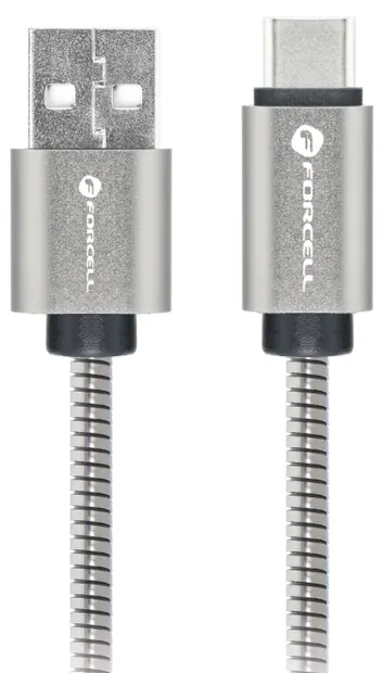 Cablu Forcell – F-Energy Metal C234, USB-A/USB-C, 1 m, 66W, argintiu