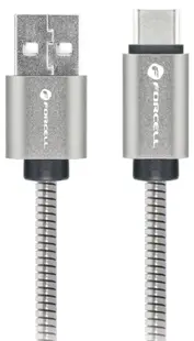 Cablu Forcell – F-Energy Metal C234, USB-A/USB-C, 1 m, 66W, argintiu