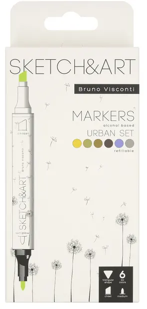 Markere permanente cu două capete Bruno Visconti Sketch&Art - Arhitectură, 6 culori