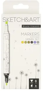 Markere permanente cu două capete Bruno Visconti Sketch&Art - Arhitectură, 6 culori