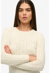 Pulover slim fit cu model torsade - Crem