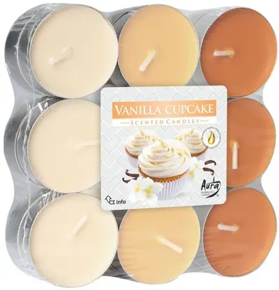 Lumânări parfumate de ceai Bispol Aura - Vanilla Cupcake, 18 bucăți