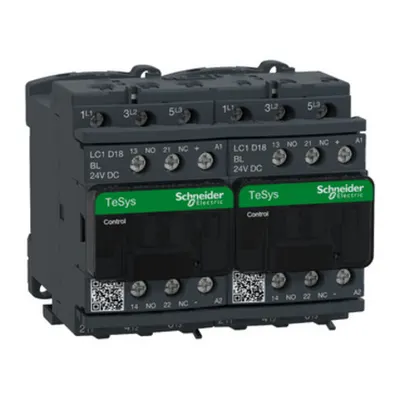 Contactor inversor, TeSys Deca, 3P(3NO), AC-3, <=440V, 18A, bobina de consum redus 24V DC, terminale cu surub