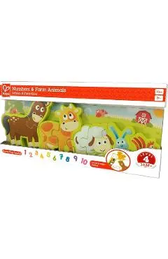 Puzzle din lemn. Numere si animale de la ferma