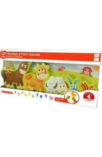 Puzzle din lemn. Numere si animale de la ferma