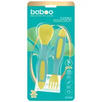Set lingurita si furculita flexibile Baboo Galben Verde 6 luni+