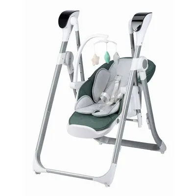 Scaun de masa si balansoar 2 in 1 FreeON Oli Deluxe Pistachio transformabil, multifunctional, cu melodii de leagan, 0 luni+