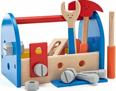 Set de joaca Woody - Cos din lemn cu instrumente