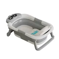 Cadita bebelusi ultrapliabila Little Mom Turtle Grey, cu pernuta moale detasabila, termometru incorporat, display digital, suport dus, sistem de agatare, dop pentru evacuarea apei, material non-toxic