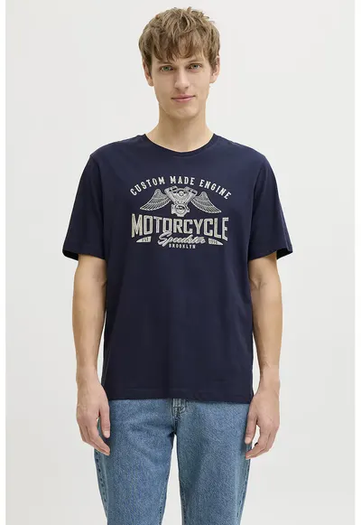 Tricou de bumbac cu imprimeu text - Bleumarin