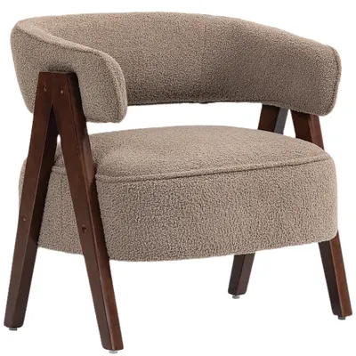 HOMCOM Fotoliu de salon din material bouclé, scaun căptușit, șezut larg, spătar ergonomic, 70 x 64 x 71 cm, maro | Aosom Romania