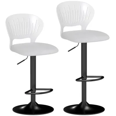 HOMCOM Set de 2 taburete de bar rotative 360°, reglabile 84-105 cm, spătar gol, suport picioare, alb | Aosom Romania