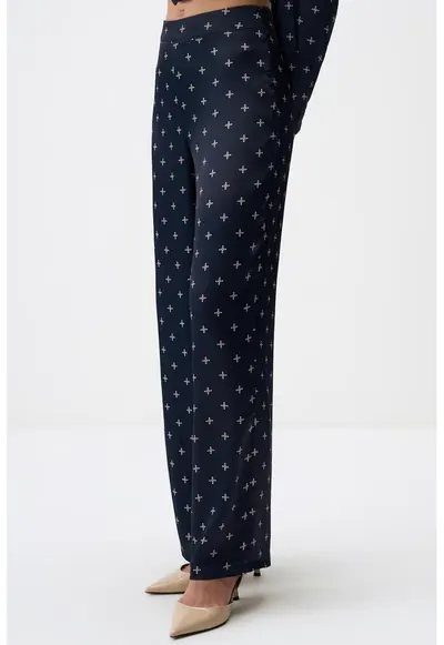 Pantaloni cu model si croiala ampla - Bleumarin