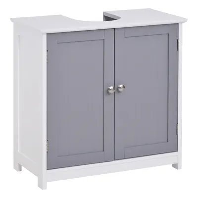 Kleankin Dulap Sub Chiuvetă Baie U-Shape 2 Uși Etajeră Reglabilă MDF Alb Gri 60x30x60cm | Aosom Romania