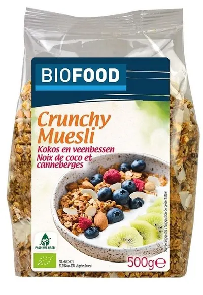 Musli bio cu cocos și afine roșii, 500 g, Damhert