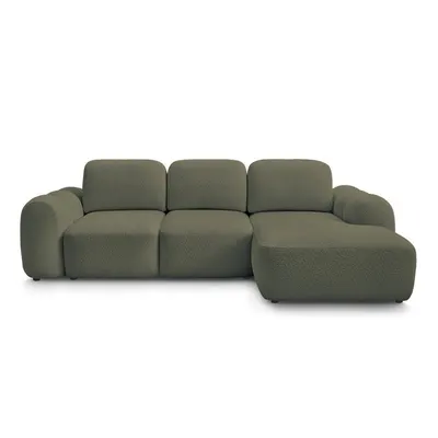 Colțar verde extensibil/cu spațiu de depozitare cu tapițerie din țesătură bouclé (cu colț pe partea dreaptă/cu șezlong) Montaigne – Bobochic Paris