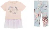 Set de 2 piese Guess - Tunică cu colanți cu fluturi, portocaliu, 12 luni