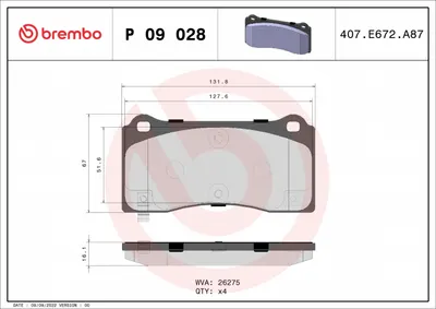 Set placute frana Fata (cu suplimente; cu un tampon de amortizare), potrivit TESLA MODEL 3, MODEL Y Electric 01.17