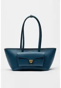 Geanta tote trapezoidala de piele Double Beat - Albastru oceanic