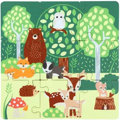 Puzzle din lemn Orange Tree Toys - Animale din pădure, 9 piese