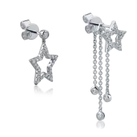 Cercei asimetrici cu stele din aur alb cu diamante de 0.47ct