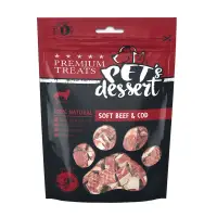 PET'S DESSERT Soft, XS-XL, Vită și Cod, punguță recompense fără cereale câini, 80g